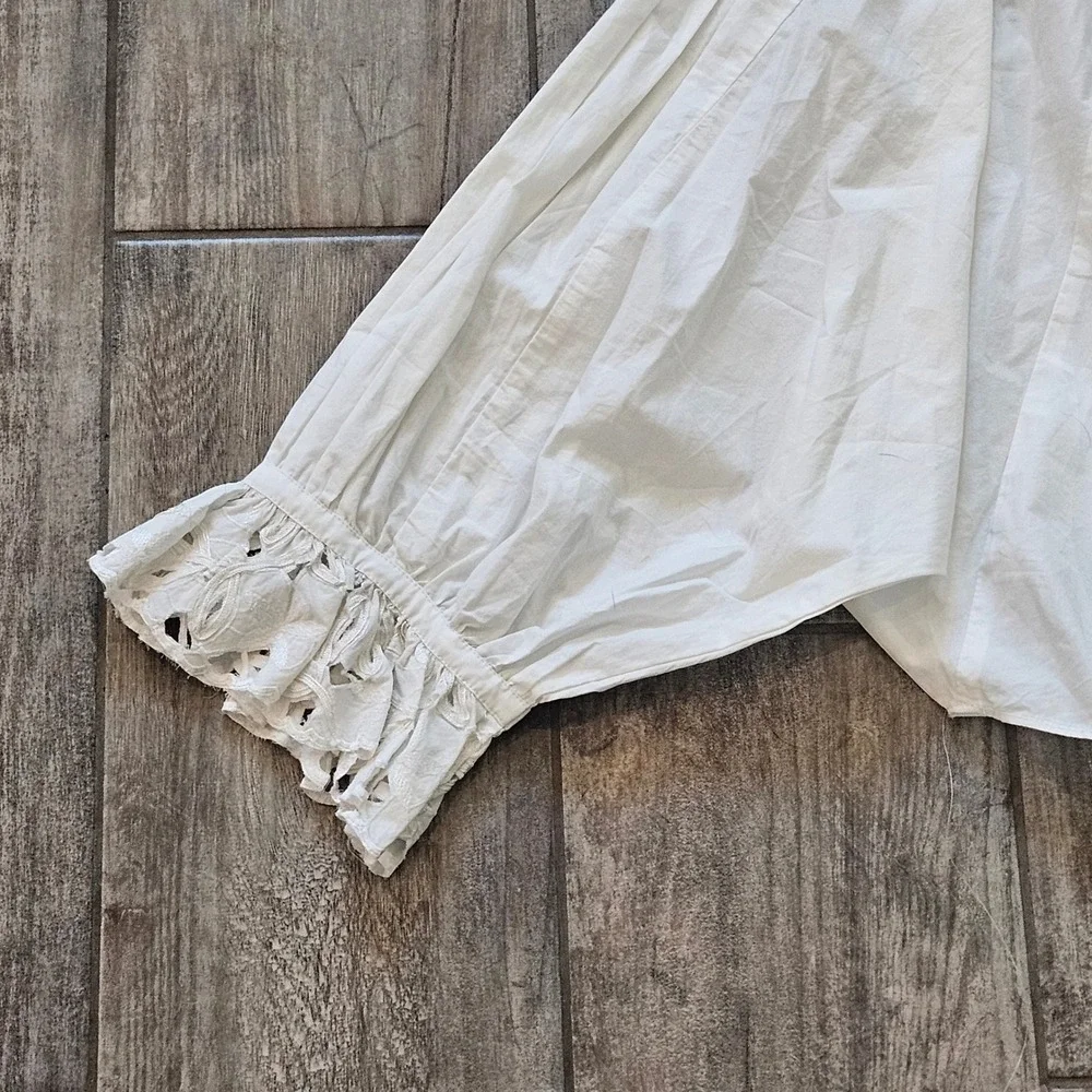 Free People Wishing Well Blouse Size L White NEW Eyelet Embroidered Balloon
